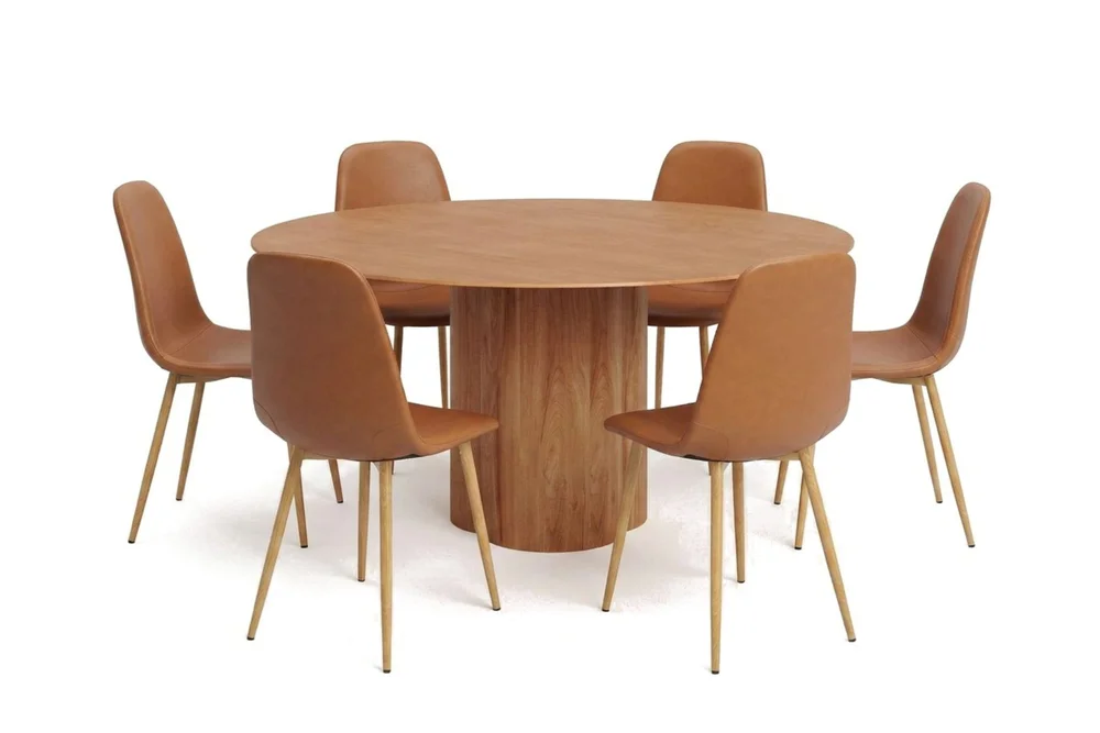 Juno spisegruppe rund 150 cm eik med 6 Nibe spisestoler v:5594814