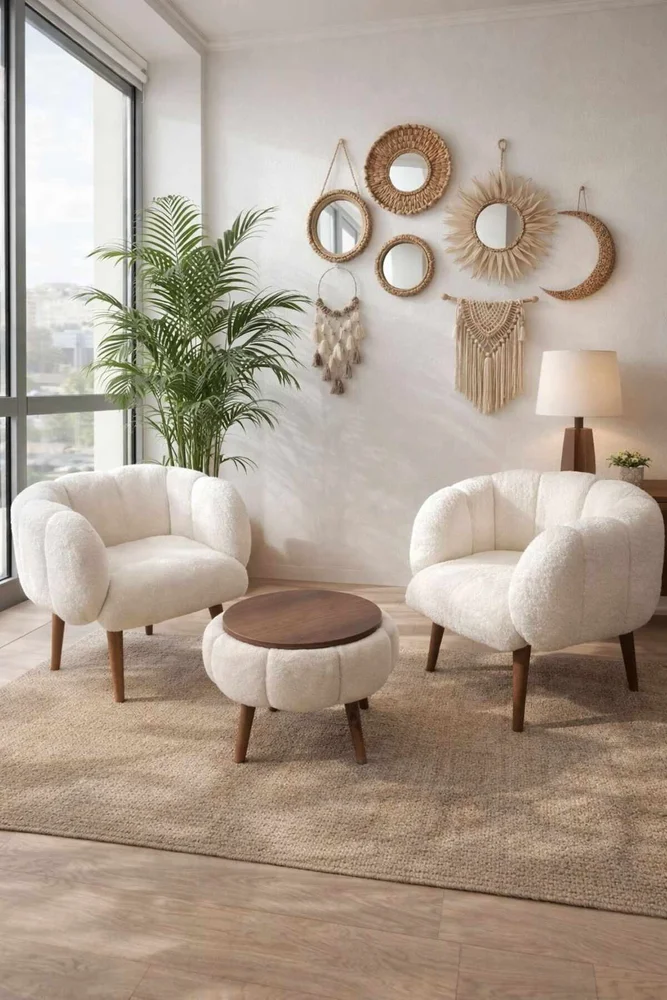 Ørelappstol- og salongbordsett (3 deler) Atelier Del Sofa Lotus Wellsoft (75 x 100 x 42 cm) Hvit v:7628844