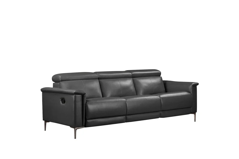 Sofa 3-seter Lund Grå, Lær/PU, Manuell hvilestol v:7678444