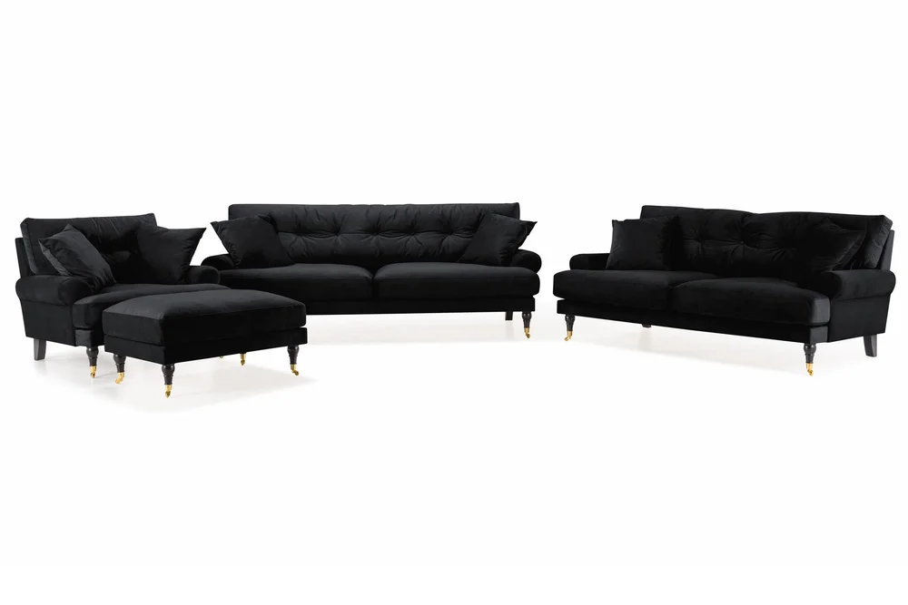 Andrew Sofagruppe 3-seter + 2-seter Sofa + Lenestol + Fotskammel i Fløyel v:6969061 Andrew Sofagruppe 3-seter + 2-seter Sofa + Lenestol + Fotskammel i Fløyel v:6969061