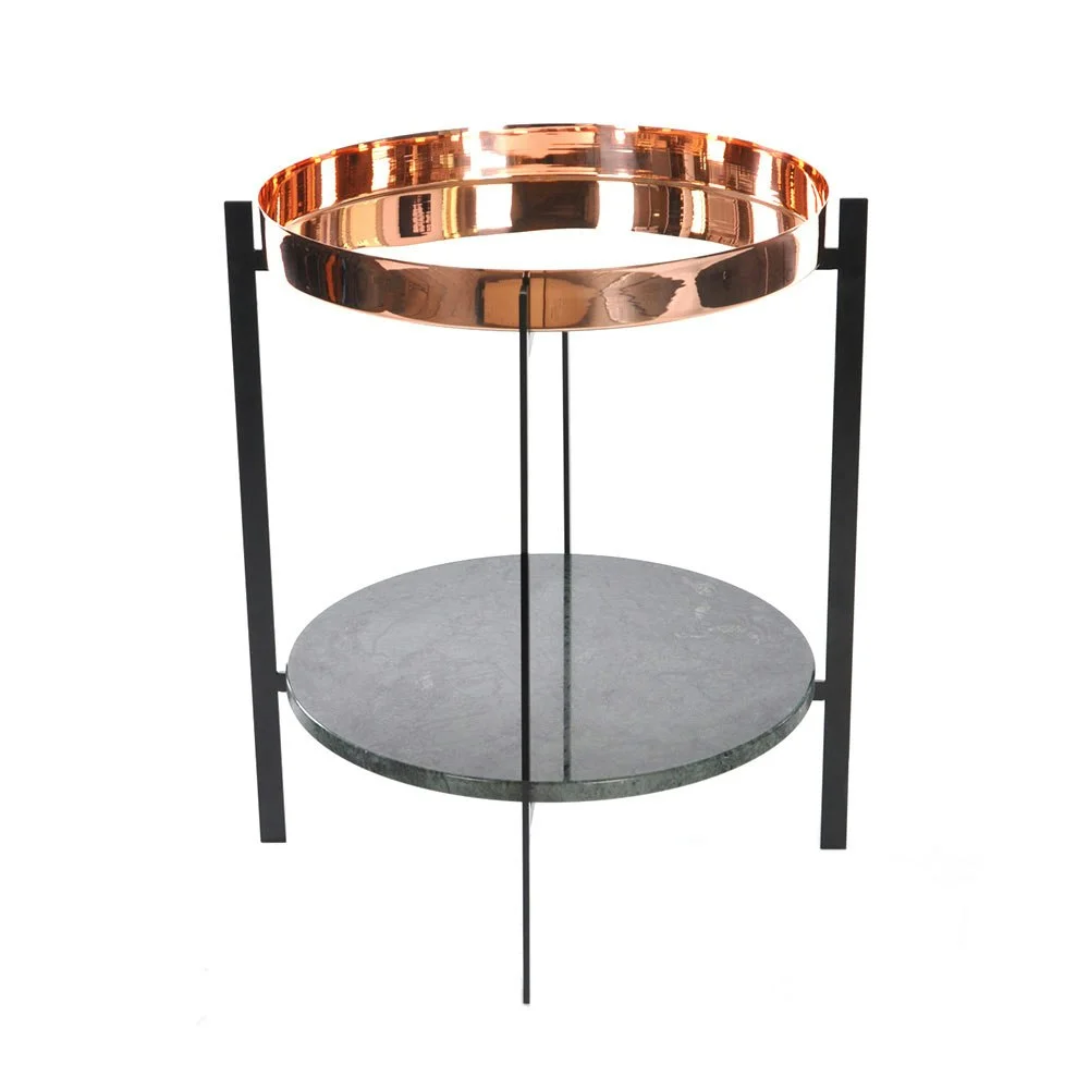 Deck Sidebord, Sort Stativ, Kobber/Grønn Marmor v:4214045