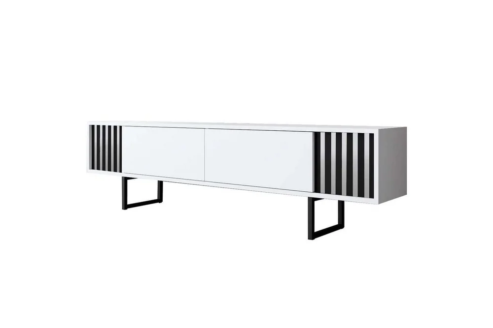 TV-bord Krom Linje Hvit / Svart v:3624073