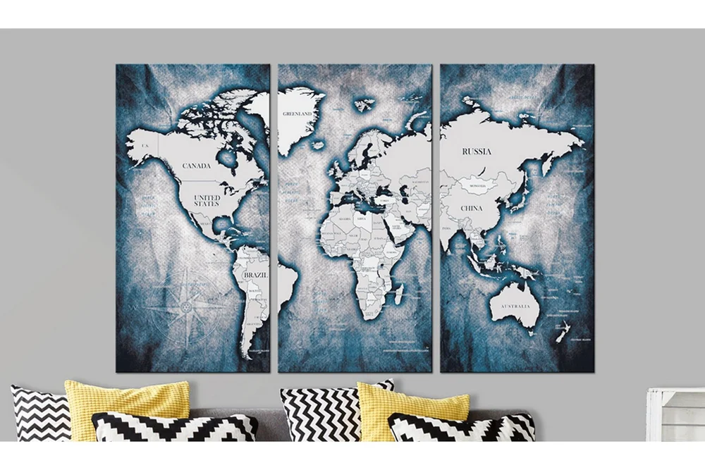 Tavle World Map: Ink Triptych 120X80 v:8640873 Tavle World Map: Ink Triptych 120X80 v:8640873