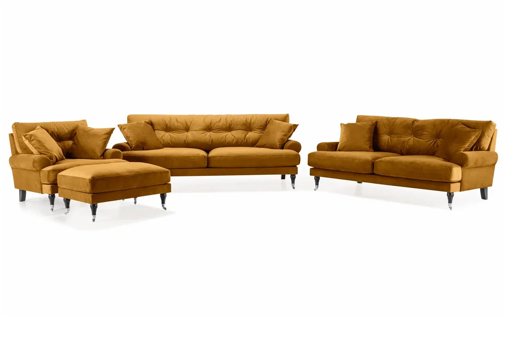 Andrew Sofagruppe 3-seter + 2-seter Sofa + Lenestol + Fotskammel i Fløyel v:7613298 Andrew Sofagruppe 3-seter + 2-seter Sofa + Lenestol + Fotskammel i Fløyel v:7613298