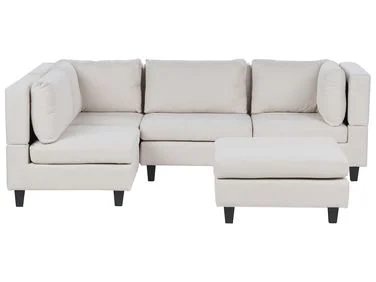 Modulær hjørnesofa 4-seters UNSTAD med fotskammel Lys beige Høyrevendt v:5971394