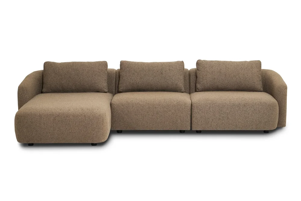 Milano avrundet 5-seters venstrevendt L-sofa med lav rygg i brun bouclé v:6898340