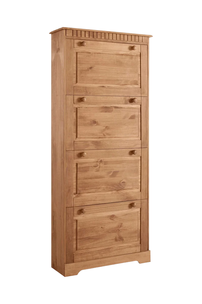 Lisa skokommode med 4 klaffer i furu – Beige m v:4497615 Lisa skokommode med 4 klaffer i furu – Beige m v:4497615