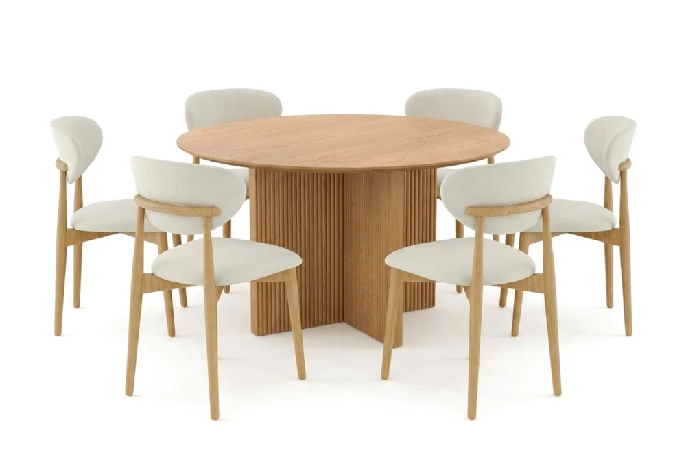 Edda spisegruppe rund 130 cm eik med 6 Molly spisestoler v:6658615