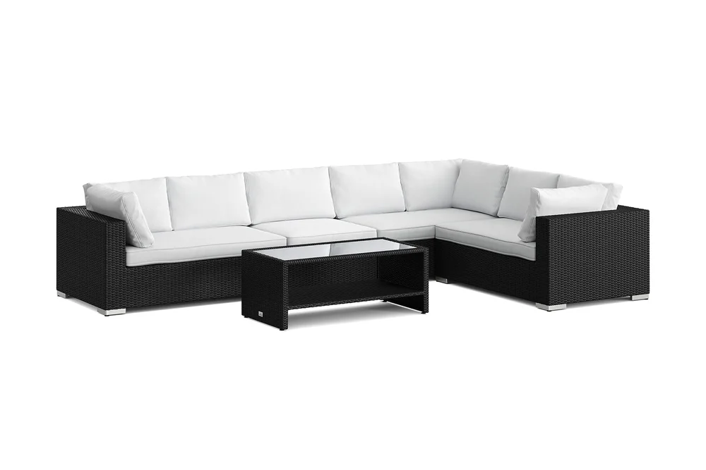 Bahamas L-formet utesofa høyre, 7-seters med bord og hylle v:2895414 Bahamas L-formet utesofa høyre, 7-seters med bord og hylle v:2895414