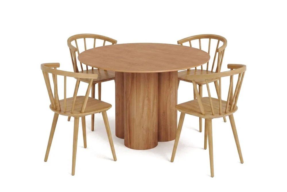 Juno spisegruppe rund 110 cm eik med 4 Tyrö spisestoler v:5840875