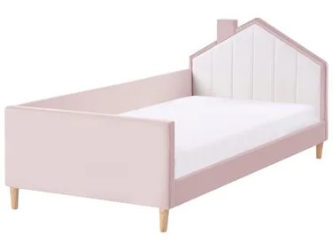 Barneseng Hus Fløyel KERVAN 90 x 200 cm Rosa v:9368325