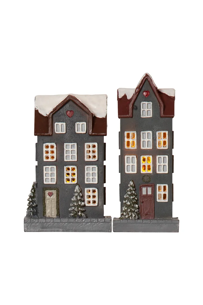 Dekorasjon Hus Sett x2 – Grå – Belysning | m v:3073298