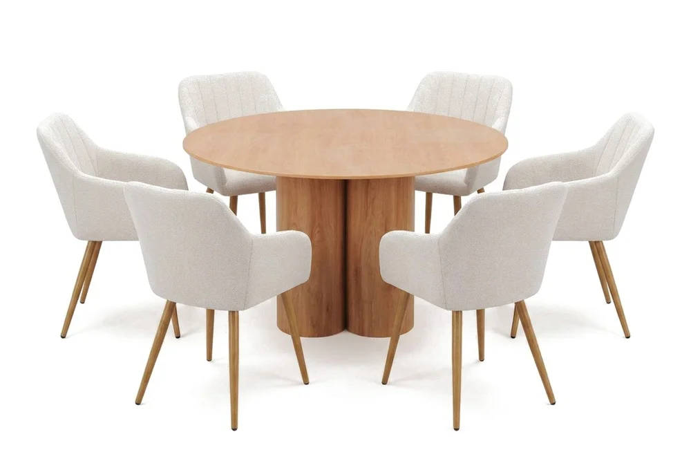 Juno spisegruppe rund 130 cm eik med 6 Filippa spisestoler v:5704389