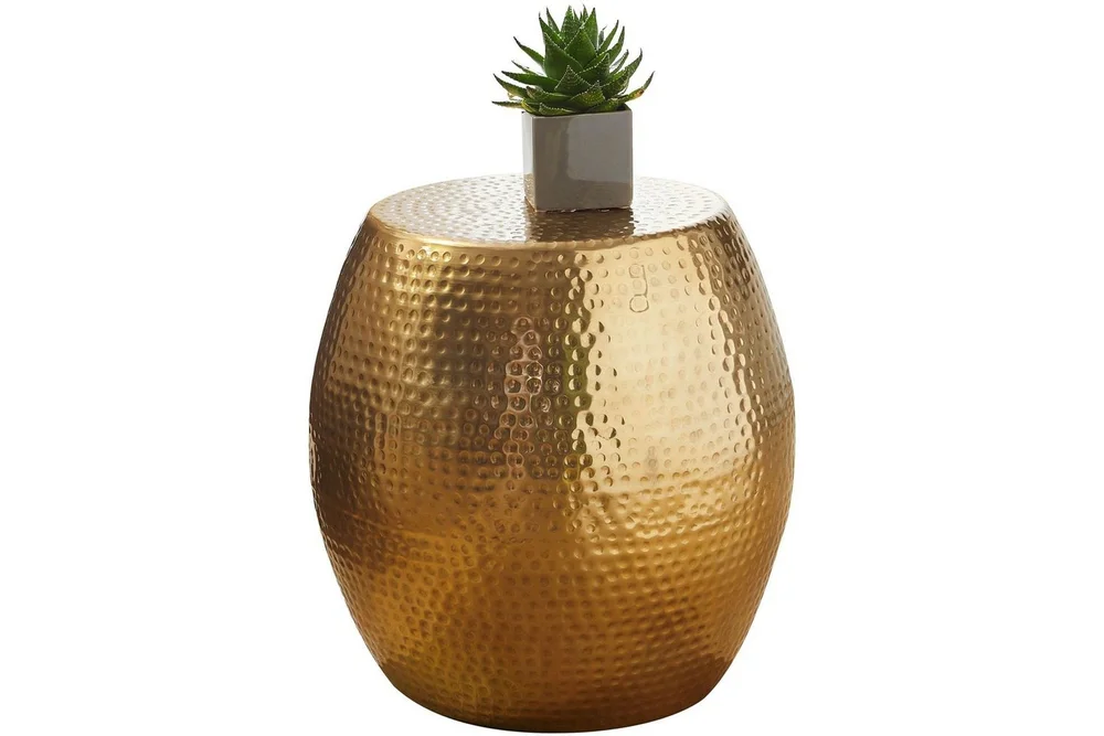 Sidebord Wohnling rund 30 cm, 42 cm høyde, aluminium hammerutseende, orientalsk stil Gull v:5643971