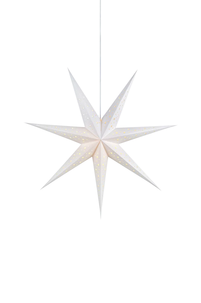 SOLVALLA Hengende. Papirstjerne slim 75 cm – Hvit – Belysning | m v:2095140 SOLVALLA Hengende. Papirstjerne slim 75 cm – Hvit – Belysning | m v:2095140