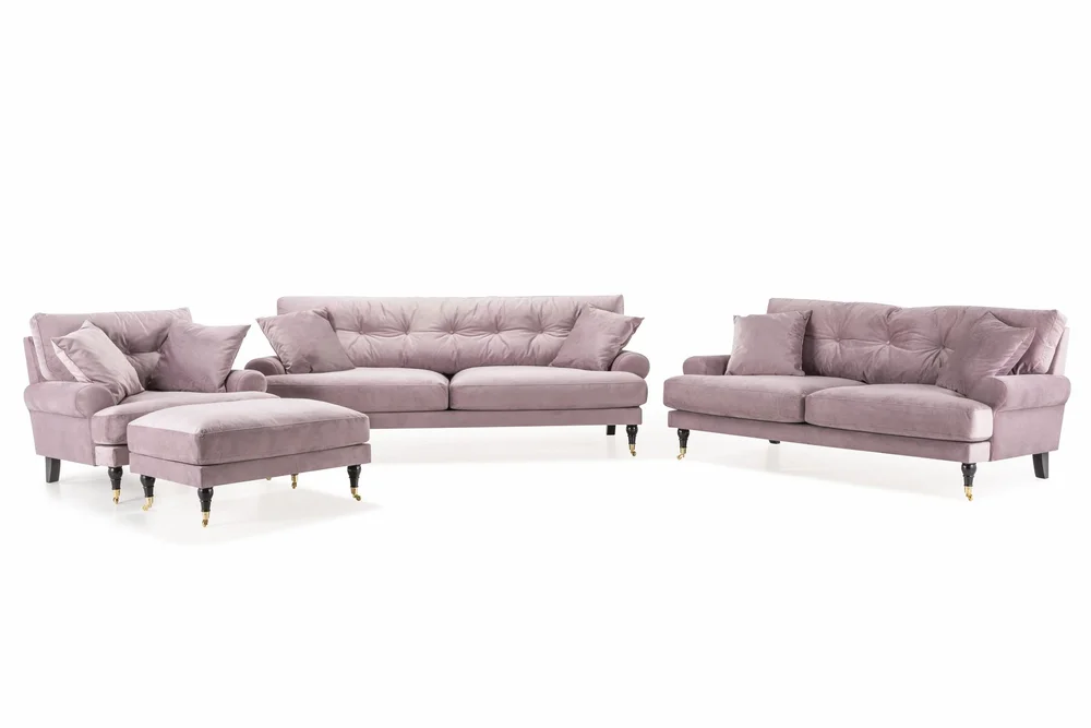 Andrew Sofagruppe 3-seter + 2-seter Sofa + Lenestol + Fotskammel i Fløyel v:3405300 Andrew Sofagruppe 3-seter + 2-seter Sofa + Lenestol + Fotskammel i Fløyel v:3405300