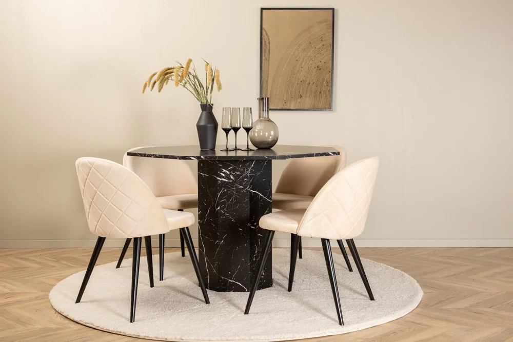 Marbs Spisegruppe 110 cm Rund med 4 Velvet Stoler v:8383221