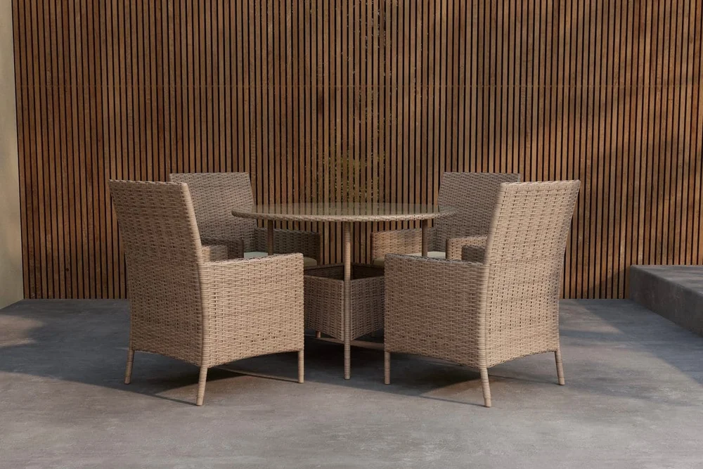 Lefkas spisegruppe 110 cm med 4 lenestoler utendørs v:8159606