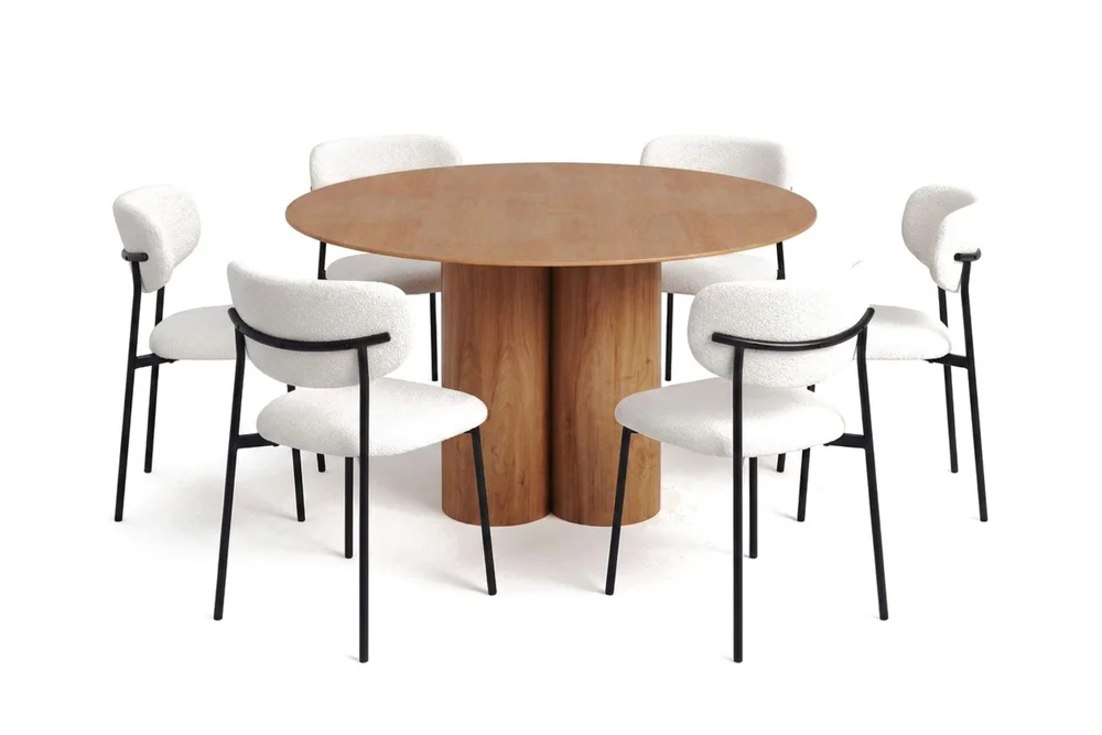 Juno spisegruppe rund 130 cm eik med 6 Lucy spisestoler v:1195494