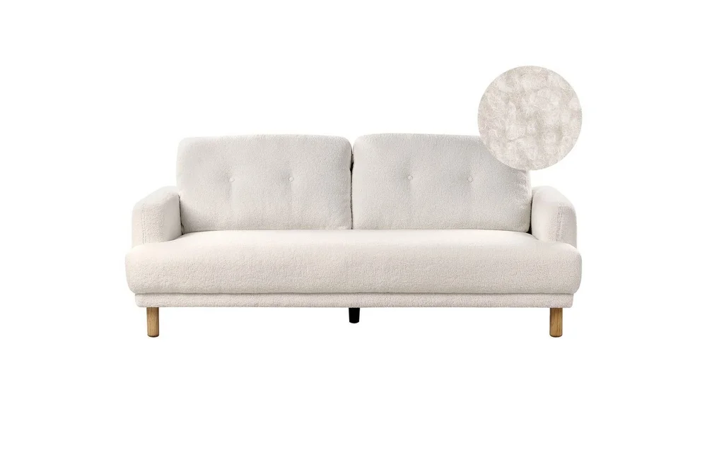 3-sitssoffa Beliani Tuve Beige, ljust trä, Bouclé White||Light colored wood v:2880796 3-sitssoffa Beliani Tuve Beige, ljust trä, Bouclé White||Light colored wood v:2880796