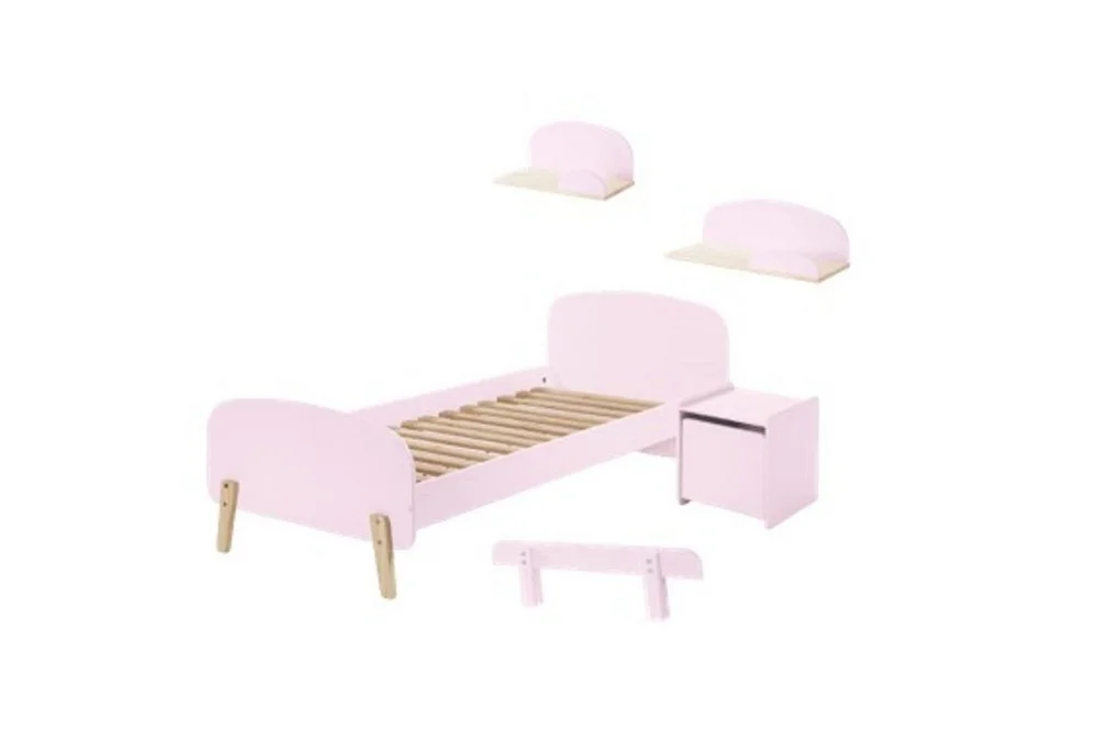 Seng med nattbord Vegghyller Sikkerhetsrail Kiddy Rosa v:9240531